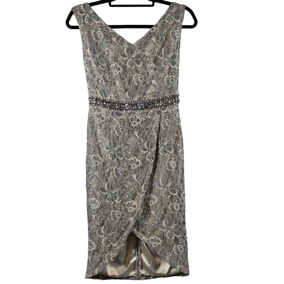 Peachy Pink Lining With A Silver Gray Lace Overlay with Rhinestone built-in Belt - Picture 2 of 13